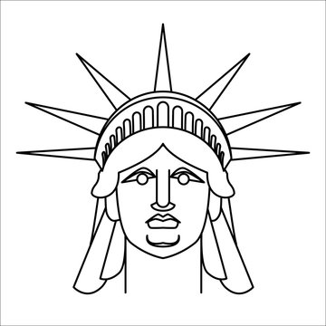 Head of Statue of Liberty  Linear style. Face sculpture America.