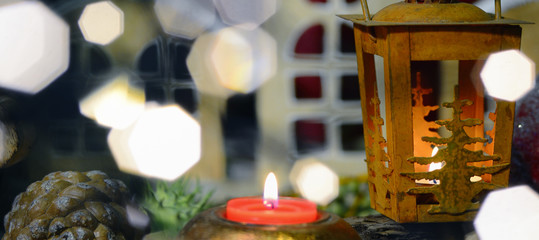 Banner Stimmungsvoller Advent mit Bokeh und Laterne