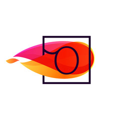 Obraz na płótnie Canvas O letter logo in square frame at fire flame background.