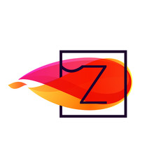 Z letter logo in square frame at fire flame background.