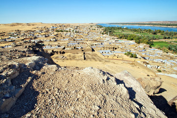 Overview of Nubian village with Nile River in the background