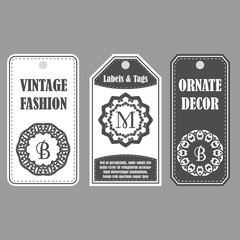 Vector frames design. Vintage set of ornamental tags. Eastern decor with monograms. Template labels for cards.