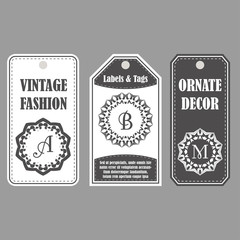 Vector frames design. Vintage set of ornamental tags. Eastern decor with monograms. Template labels for cards.