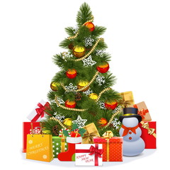 Vector Christmas Tree with Snowman