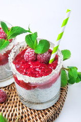 Raspberry dairy smoothie with mint and chia