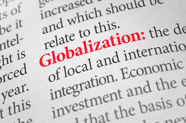 Obraz premium Definition of the word Globalization in a dictionary