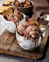 chocolate ice cream decorated with gingerbread heart