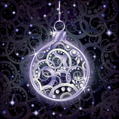 Silver holidays card with xmas ball, vector illustration