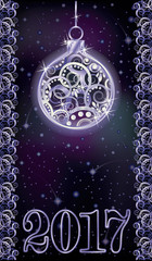 New 2017 year wallpaper with silver xmas ball, vector illustration