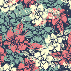 Fototapeta na wymiar Boho floral seamless pattern with colorful flowers. Vector illustration