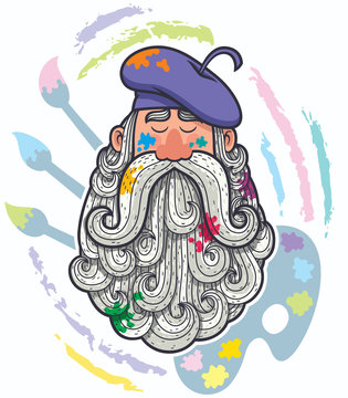 Artist Portrait / Cartoon portrait of painter with big beard.