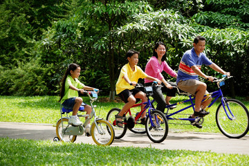 Family in park, cycling
