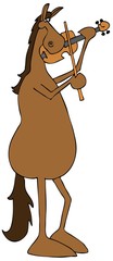 Illustration of a red horse playing a violin. © Dennis Cox
