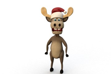 Cute moose with christmas hat cartoon animal zoo forest