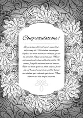 Vector Monochrome Floral Template with Place for Text