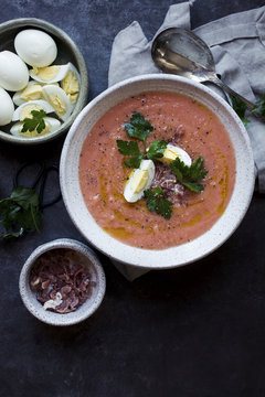 Salmorejo, A pur&eacute;e consisting of tomato and bread, originating