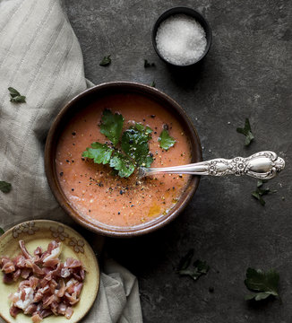 Salmorejo, A pur&eacute;e consisting of tomato and bread, originating