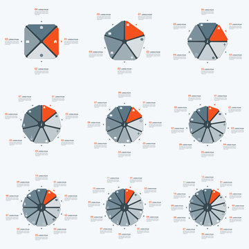 Set of polygonal infographic temlates with 4-12 options. 