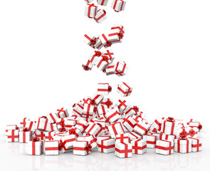 Falling Christmas gift boxes on white background
