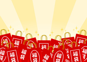 福袋と輝く背景のイラスト