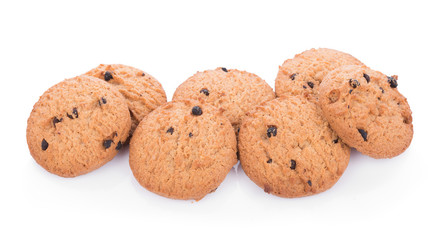 Chocolate chip cookie on white background