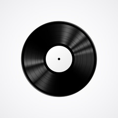 Black vinyl record isolated on white background, realistic vector illustration