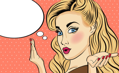 Pop art  woman . Comic woman with speech bubble