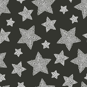 Hand drawn seamless dot star pattern. Grungy  mosaic, noise,  ba