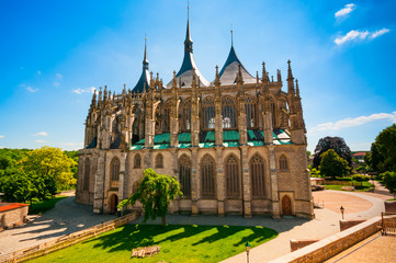 Fototapeta na wymiar Landscape with Cathedral of St. Barbara in Kutna Hora, Czech Rep