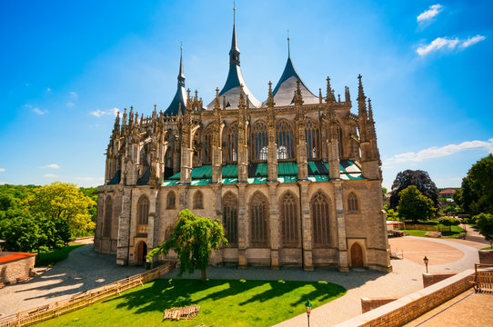 Landscape with Cathedral of St. Barbara in Kutna Hora, Czech Rep