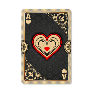 Ace of hearts. Playing card vintage style. Casino and Poker. Ace of hearts as a screen saver application, and wallpaper. Vintage deck of cards.