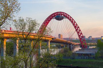 Picturesque bridge - arch, steel cable-stayed bridge across the Moscow river, is located in the West of Moscow