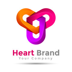 Abstract Heart in three Volume Logo Colorful. 3d Vector Design. Corporate identity