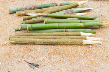 sharpened bamboo sticks on the ground used for stabbing dracula