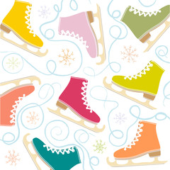 figure skates on the background of snowflakes