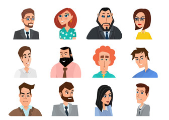 Set of avatar icons. Business cartoon concept. Vector illustration isolated on white background in flat style.