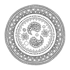 Paisley ornament round.Pattern for coloring book. Sketch. Hand-drawn vector illustration. Zentangle patterns.
