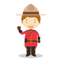 Character from Canada dressed in the traditional way as a Mounted Policeman. Vector Illustration. Kids of the World Collection.