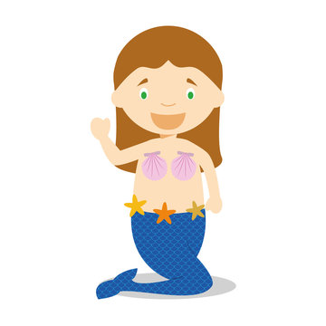 Little girl dressed as a mermaid. Vector Illustration. Kids Collection.