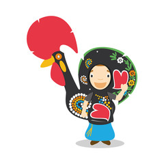 Character from Portugal disguised as typical Barcelos rooster. Vector Illustration. Kids of the World Collection.