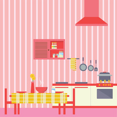 Kitchen Room Flat Vector Illustration