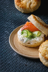 Cheese scones with salmon