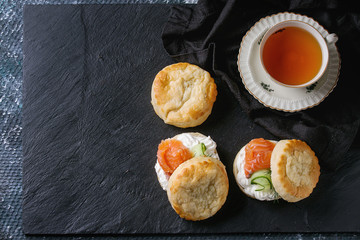 Cheese scones with salmon