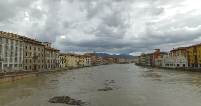 Pisa, Swollen river after a storm.