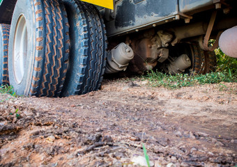 Heavy Truck stuck in the soft soil
