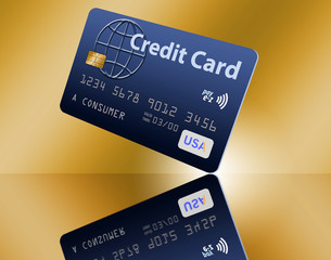 Generic blue credit card on gold