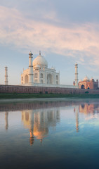 Fototapeta na wymiar Jamuna River Reflection Taj Mahal Sunrise Rear