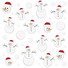 Christmas snowman in a red cap vector pattern