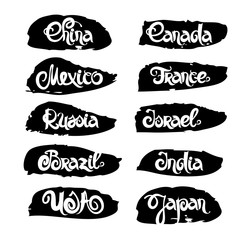 Countries lettering. Set of grunge vector labels