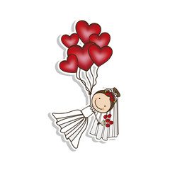 bride cartoon with heart balloons icon image vector illustration design 